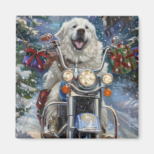 Great Pyrenäen Dog Riding Motorrad Weihnachten Magnet
