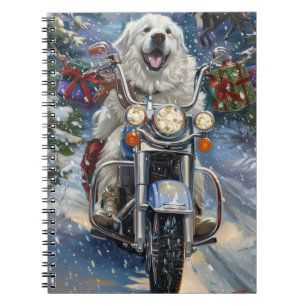 Great Pyrenäen Dog Riding Motorrad Weihnachten Notizblock