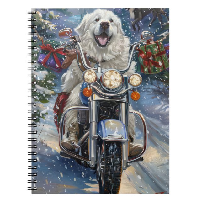 Great Pyrenäen Dog Riding Motorrad Weihnachten Notizblock (Vorderseite)