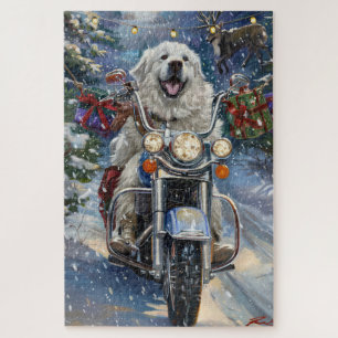 Great Pyrenäen Dog Riding Motorrad Weihnachten Puzzle