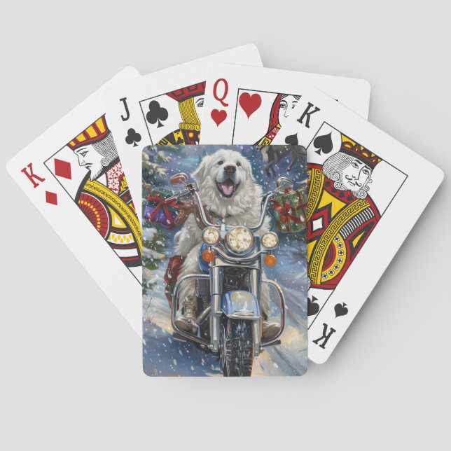 Great Pyrenäen Dog Riding Motorrad Weihnachten Spielkarten (Rückseite)