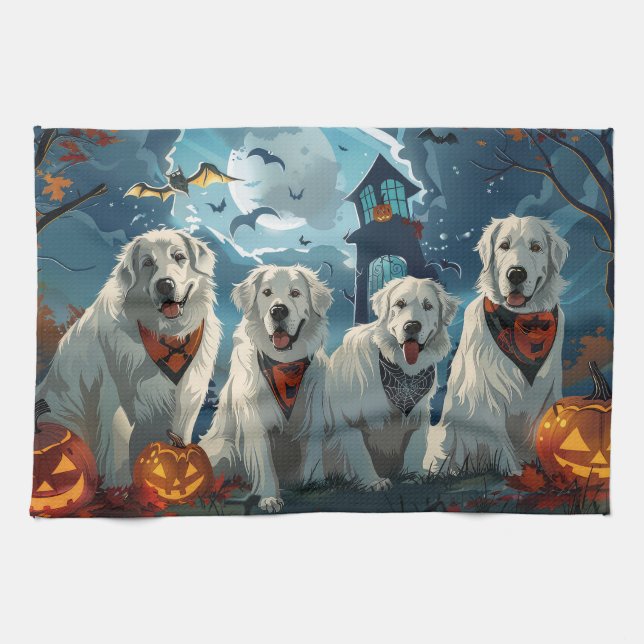 Great Pyrenäen Halloween Spooky Geschirrtuch (Horizontal)