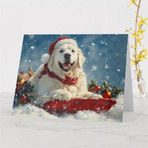 Great Pyrenäen Hund in Sledge Let it Snow Weihnach Karte