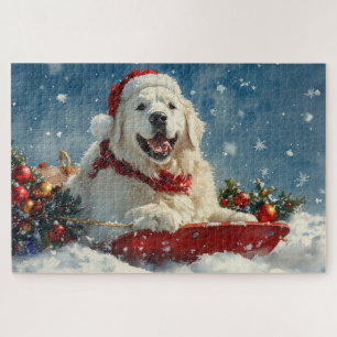 Great Pyrenäen Hund in Sledge Let it Snow Weihnach Puzzle