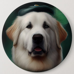 Great Pyrenäen Hund in St. Patrick's Day Dress Button