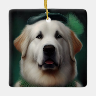 Great Pyrenäen Hund in St. Patrick's Day Dress Keramikornament