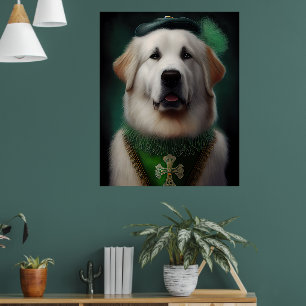 Great Pyrenäen Hund in St. Patrick's Day Dress Poster