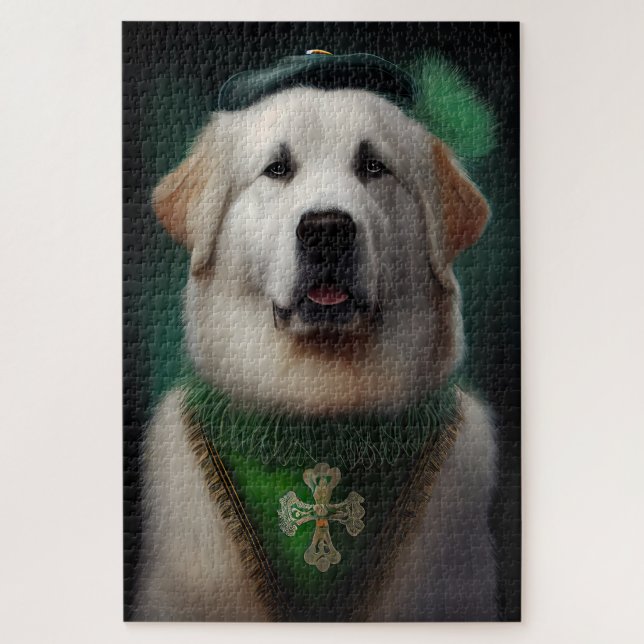 Great Pyrenäen Hund in St. Patrick's Day Dress Puzzle (Vertikal)