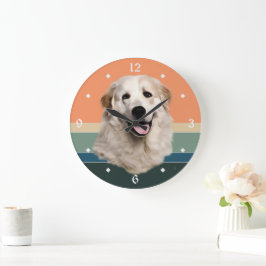 Great Pyrenäen Hund Retro Sunset Große Wanduhr