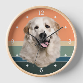 Great Pyrenäen Hund Retro Sunset Große Wanduhr