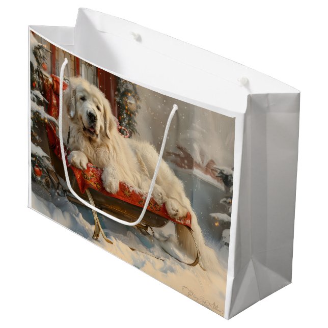 Great Pyrenäen Hund Weihnachten Feierliche Große Geschenktüte (Vorderseite Schrägansicht)