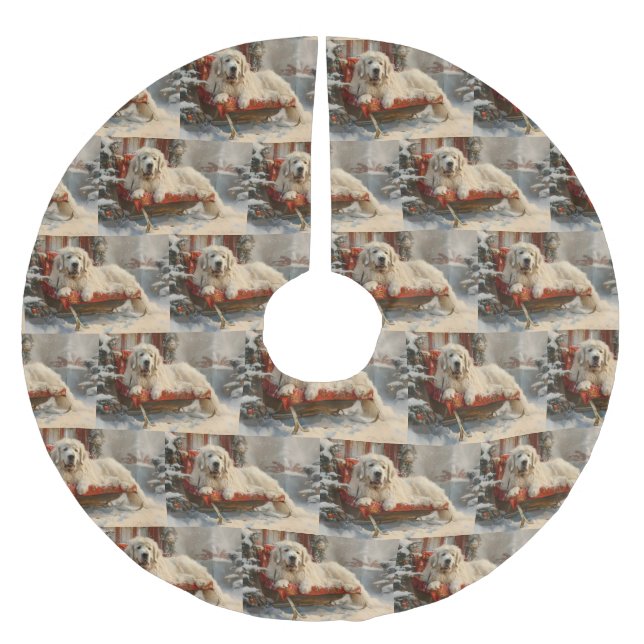 Great Pyrenäen Hund Weihnachten Feierliche Polyester Weihnachtsbaumdecke (Vorderseite)