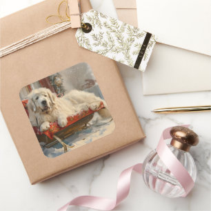 Great Pyrenäen Hund Weihnachten Feierliche Quadratischer Aufkleber