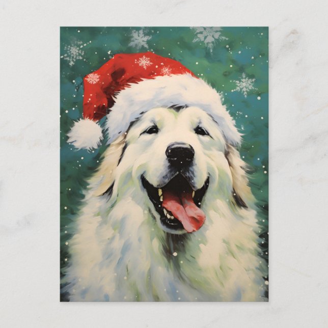 Great Pyrenäen Hund Weihnachtsmalerei Kunst Postkarte (Vorderseite)
