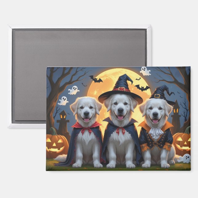 Great Pyrenäen Hunde Pumpkin Halloween Funny Magnet (Vorderseite/Rückseite)