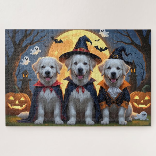 Great Pyrenäen Hunde Pumpkin Halloween Funny Puzzle (Horizontal)
