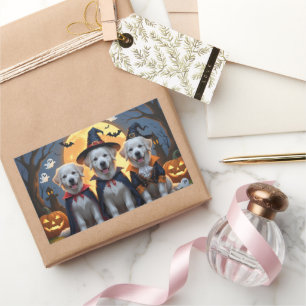 Great Pyrenäen Hunde Pumpkin Halloween Funny Rechteckiger Aufkleber