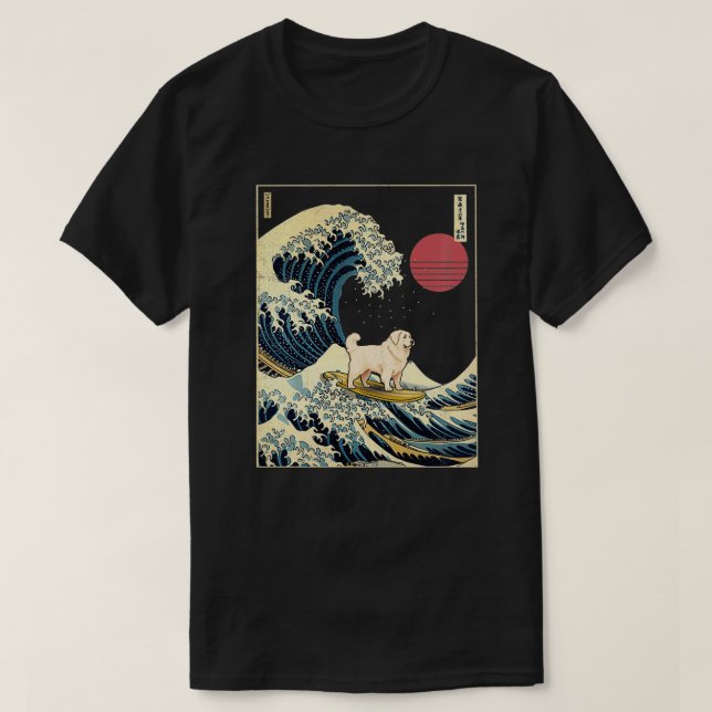 Great Pyrenäen Japanisch Kanagawa Wave Funny Surf  T-Shirt (Design vorne)