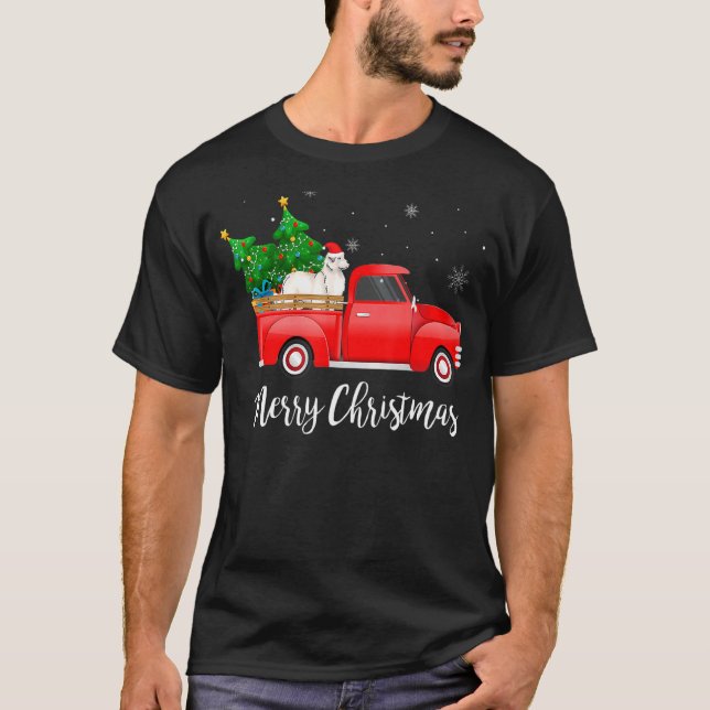 Great Pyrenäen Red Truck Weihnachtsbaum Xmas Hund T-Shirt (Vorderseite)