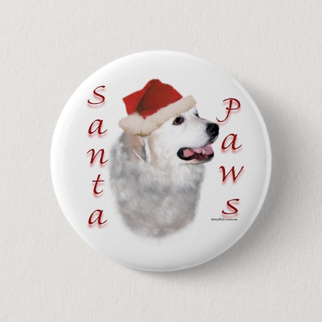 Great Pyrenäen Santa Paws Button (Vorderseite)