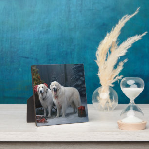 Great Pyrenäen Snowy Sleigh Weihnachtsdekor Fotoplatte