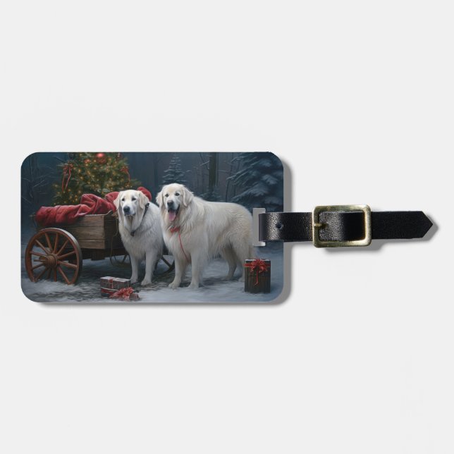 Great Pyrenäen Snowy Sleigh Weihnachtsdekor Gepäckanhänger (Vorderseite horizontal)