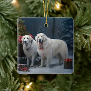 Great Pyrenäen Snowy Sleigh Weihnachtsdekor Keramikornament