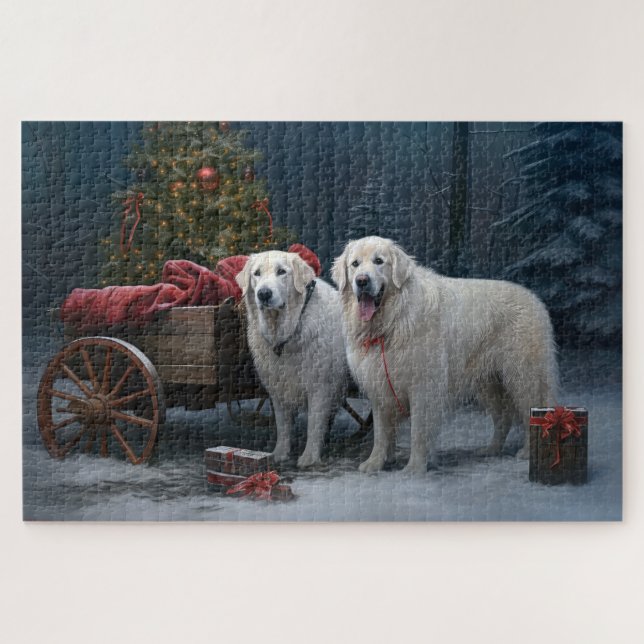 Great Pyrenäen Snowy Sleigh Weihnachtsdekor Puzzle (Horizontal)