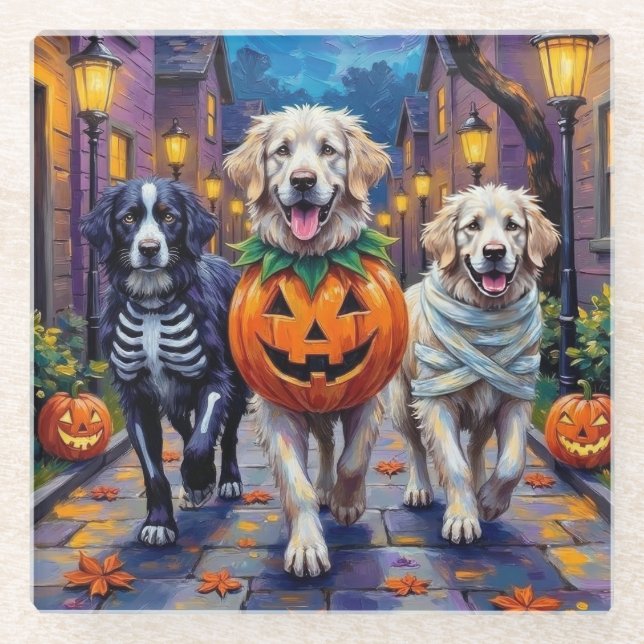 Great Pyrenäen Trick-or-Treating Halloween-Kostüm Glasuntersetzer (Vorderseite)