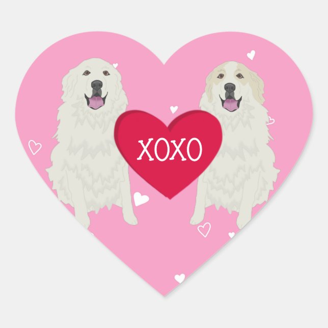 Great Pyrenäen Valentinstag Herz-Aufkleber (Vorderseite)