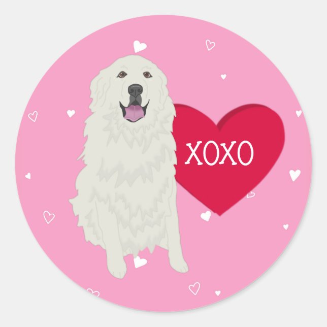 Great Pyrenäen Valentinstag Runder Aufkleber (Vorderseite)