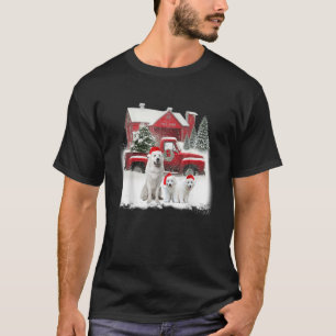 Great Pyrenäen Weihnachtsmannmütze Red Truck Tree  T-Shirt