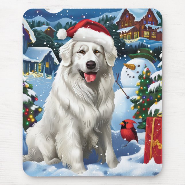 Great Pyrenäen Winter Wunderland Weihnachtsfreuden Mousepad (Vorne)