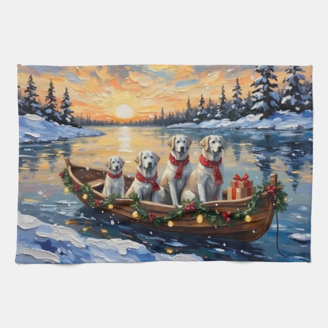 Great Pyrenees Christmas Boat Holiday Geschirrtuch (Horizontal)
