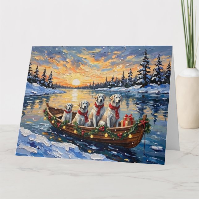Great Pyrenees Christmas Boat Holiday Karte (Vorderseite)