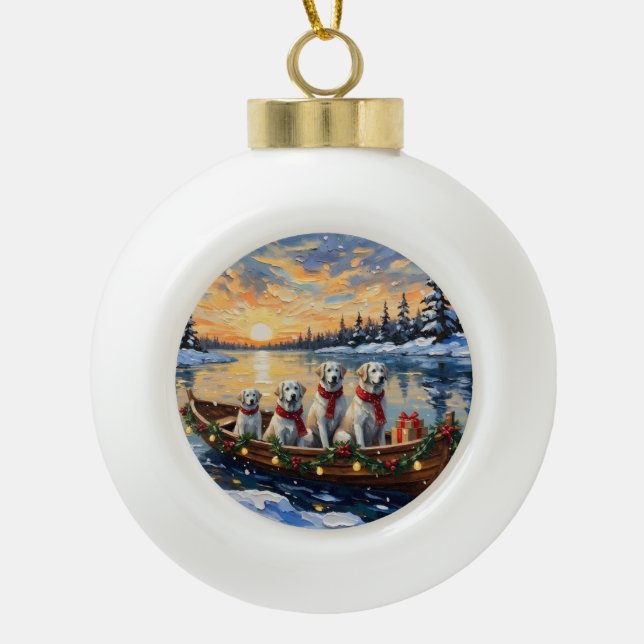 Great Pyrenees Christmas Boat Holiday Keramik Kugel-Ornament (Vorderseite)