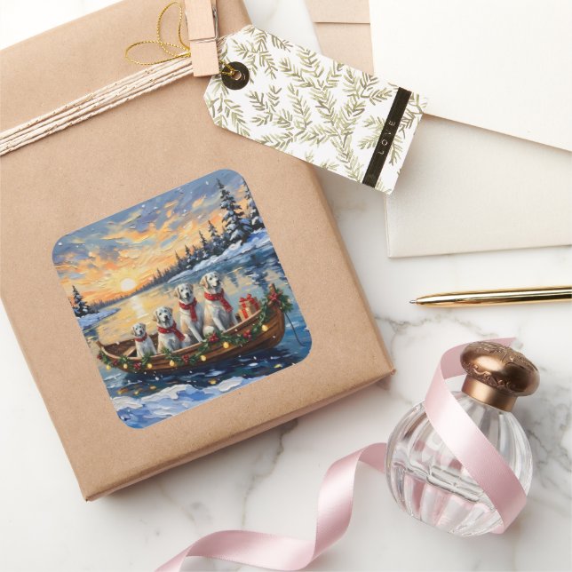 Great Pyrenees Christmas Boat Holiday Quadratischer Aufkleber (Schenken)