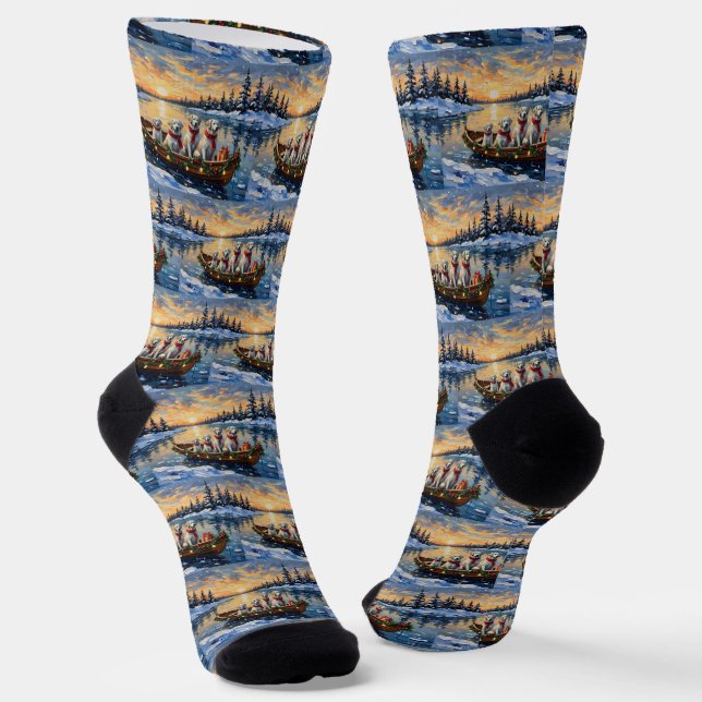 Great Pyrenees Christmas Boat Holiday Socken (Gewinkelt)
