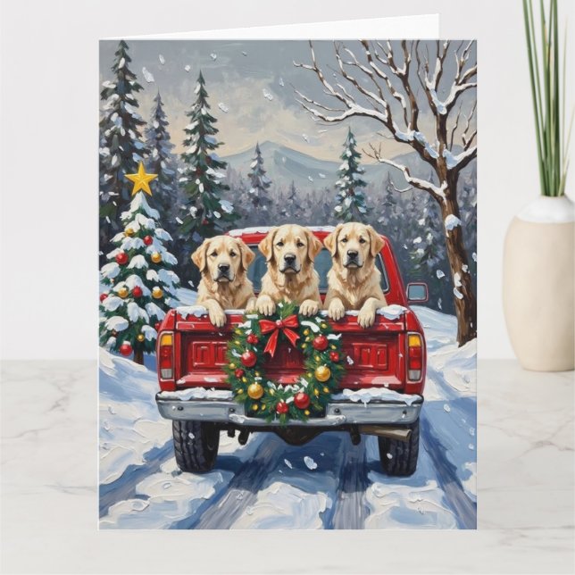 Great Pyrenees Christmas Red Truck Holiday Karte (Vorderseite)