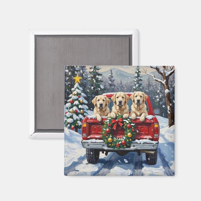 Great Pyrenees Christmas Red Truck Holiday Magnet (Vorderseite/Rückseite)