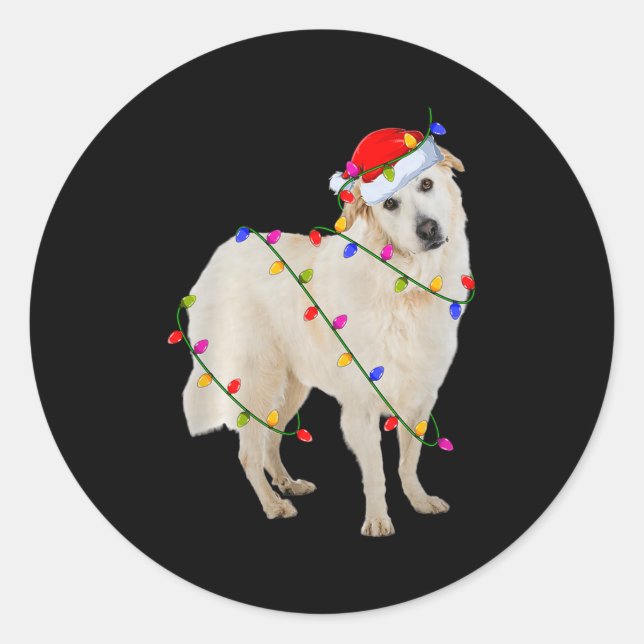 Great Pyrenees Dog Christmas Lights Santa Pet Dog  Runder Aufkleber (Vorderseite)