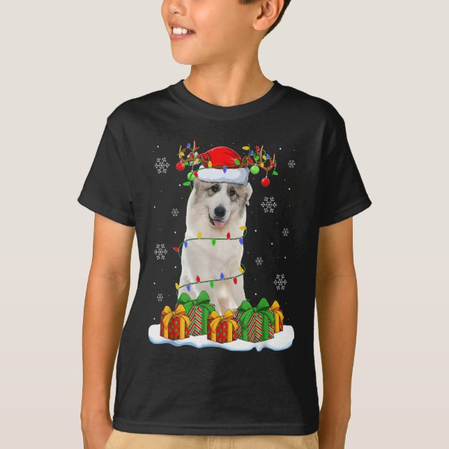 Great Pyrenees Dog Christmas Lights Santa Pet Dog  T-Shirt (Vorderseite)