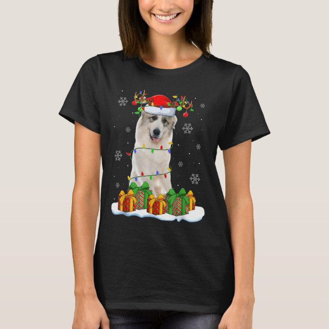 Great Pyrenees Dog Christmas Lights Santa Pet Dog  T-Shirt (Vorderseite)