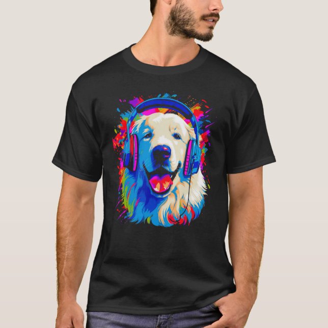 Great Pyrenees Dog DJ Music T-Shirt (Vorderseite)