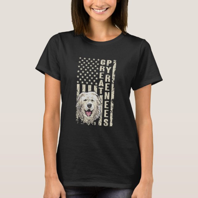 Great Pyrenees Dog Patriotic American Flag Pyrenee T-Shirt (Vorderseite)