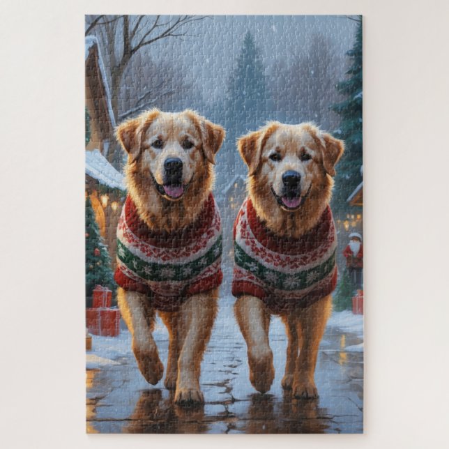 Great Pyrenees Dogs Christmas Snow Holiday  Puzzle (Vertikal)