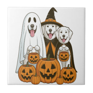 Great Pyrenees Hund Geisterhexe Halloween passend  Fliese