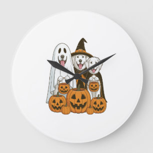 Great Pyrenees Hund Geisterhexe Halloween passend Große Wanduhr