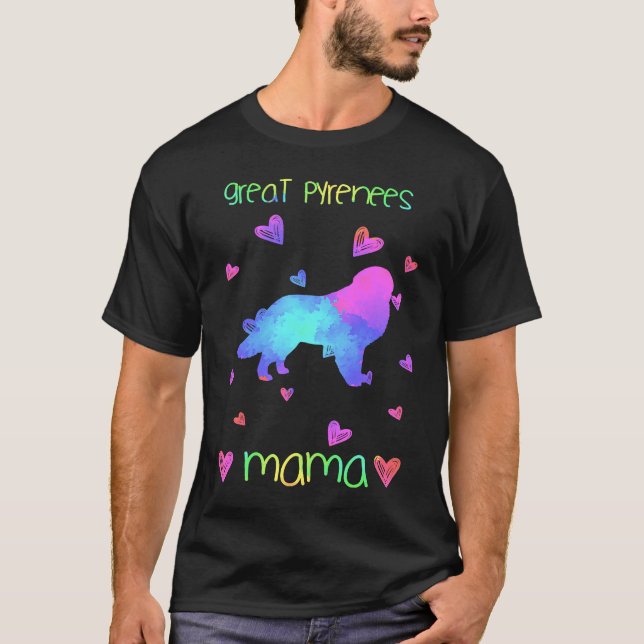 Great Pyrenees Mama Colorful  Dog Mom T-Shirt (Vorderseite)