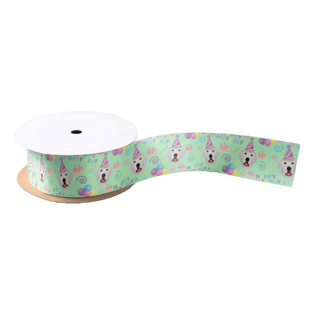 Great Pyrenees Satin Ribbon in Green Satinband (Spule)